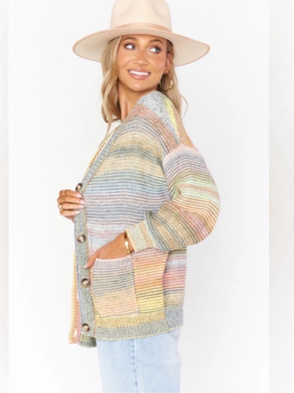 Show Me your Mumu Callie Pastel Colorful Striped Knit Cardigan Sz XS